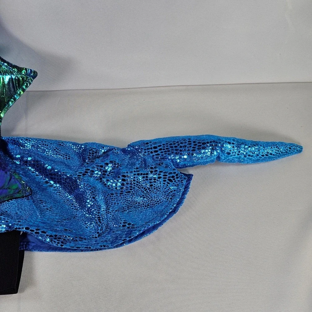 New Vibrant Life Halloween Dragon Costume Dog Medium Blue Metallic Wings 2pc Set